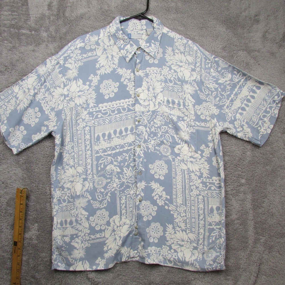 Half Moon Bay‎ Shirt Mens XL Blue Floral Hawaiian Rayon Short Sleeve Button Up